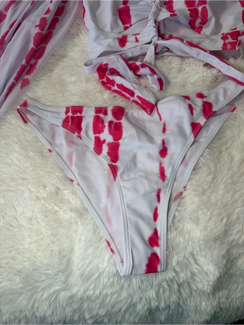 Swim Vcay Pink Tie Dye Bikini Set & Sheer Cover Up Skirt Size M - Picture 6 of 11